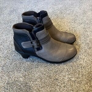 Orthofeet Bioheels Emma Womens 7.5 Leather Ankle Boots Taupe Black Zipper Buckle
